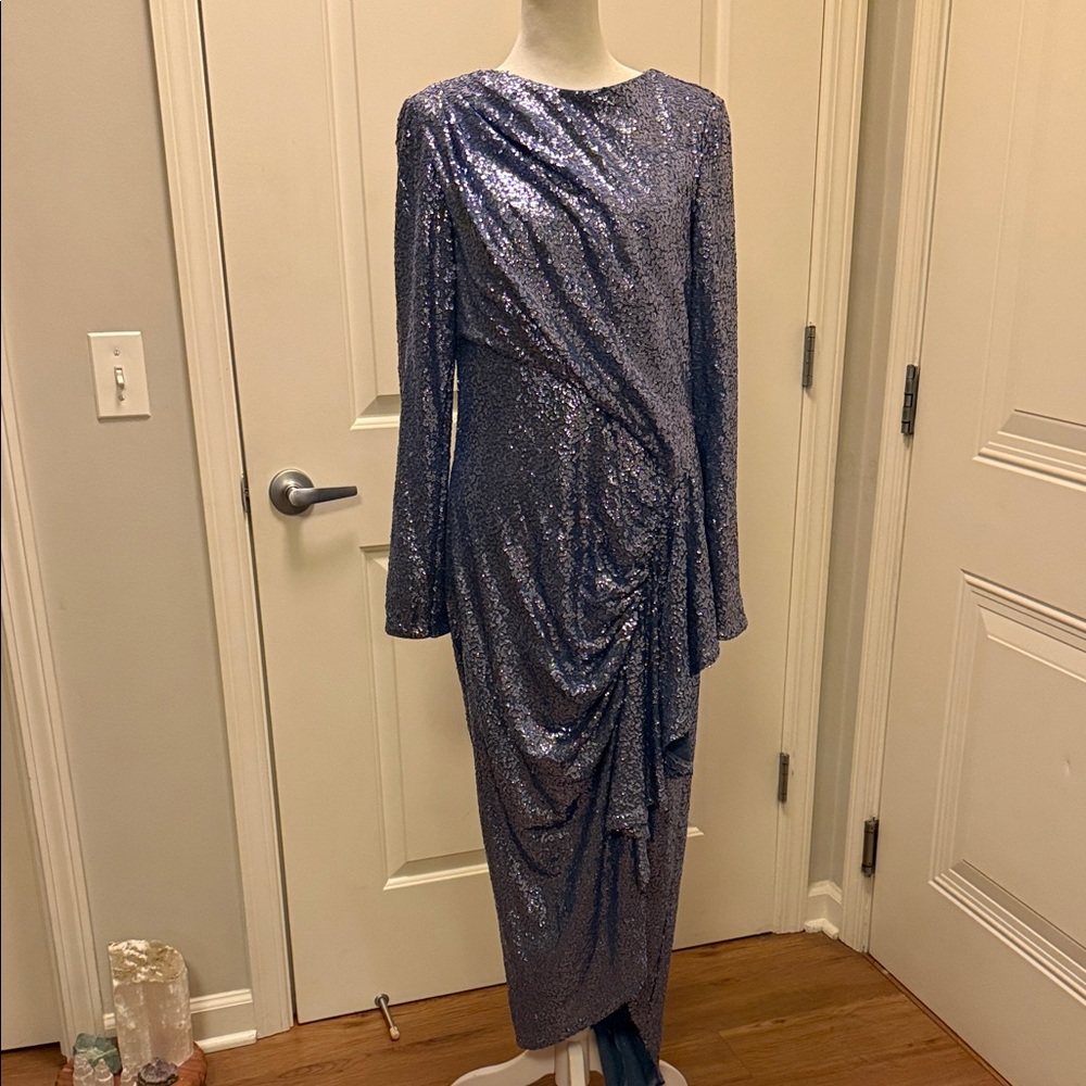 SHO Glamorous Long Sleeve Sequin Dress in Blue
